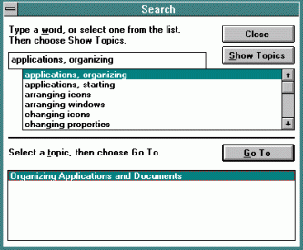 Figure 12: Windows 3.1 Help.Search dialog.